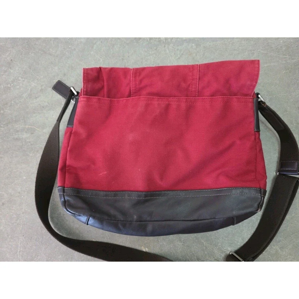 Coach Mens Red And Brown Messenger Bag Leather Trim Crossbody Laptop Travel Bag